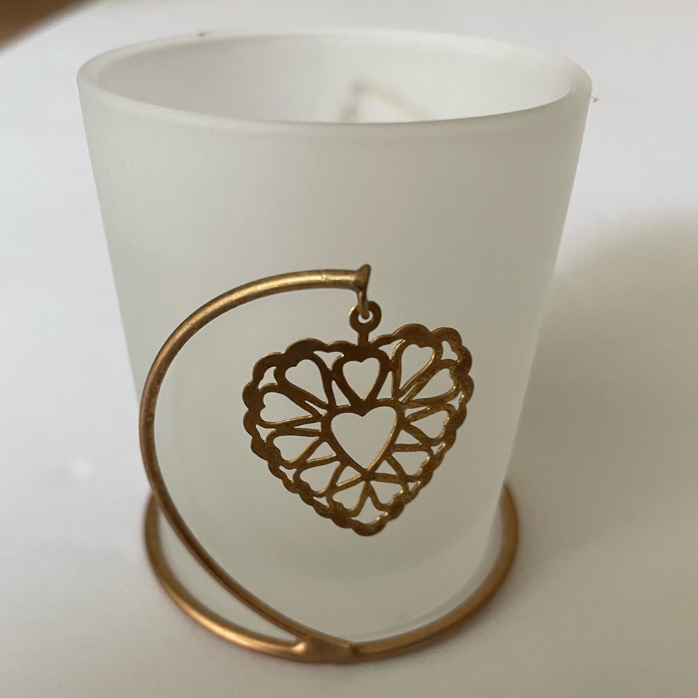 Gold Heart Shape Filigree Metal Votive Candle Holder
